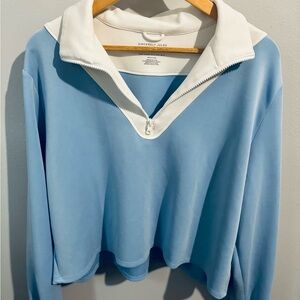 Sincerely Jules Blue and White XL Quarter Zip Cropped Sweatshirt